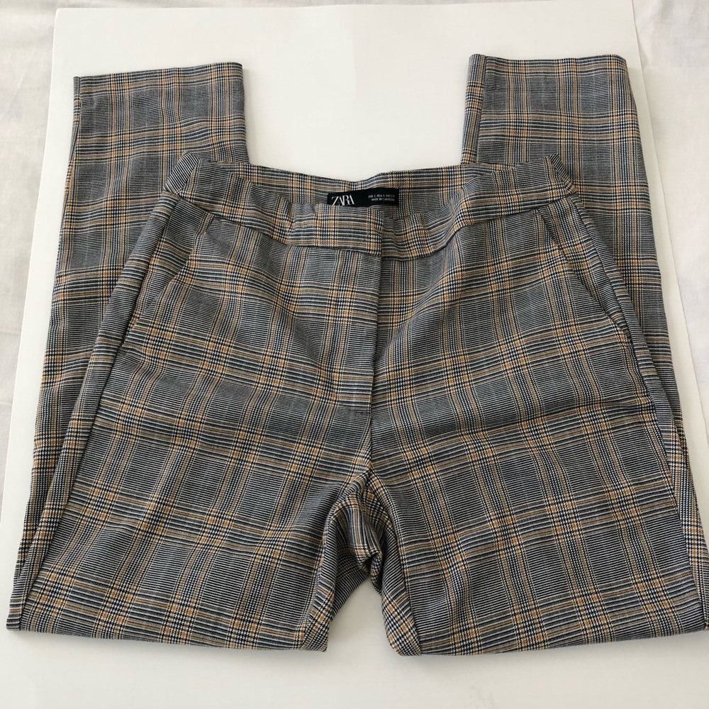 Zara Plaid High Waisted Cigarette Pants Gray Sz S